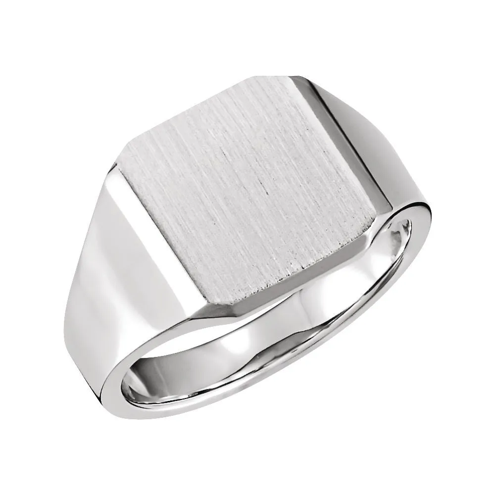 14k White Gold 14mm Men's Solid Signet Ring, Size 10