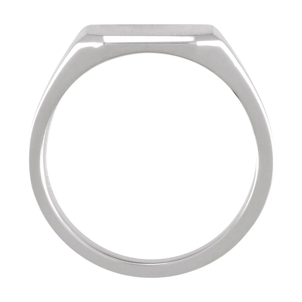 14k White Gold 14mm Men's Solid Signet Ring, Size 10