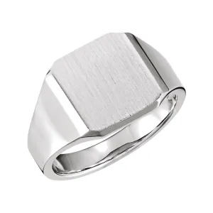 14k White Gold 14mm Men's Solid Signet Ring, Size 10