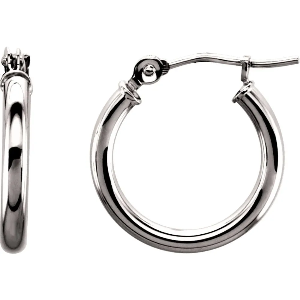 14k White Gold 15mm Tube Hoop Earrings