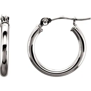 14k White Gold 15mm Tube Hoop Earrings