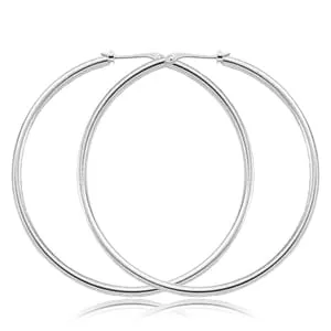 14K White Gold 1.5x50mm Hoop Earrings