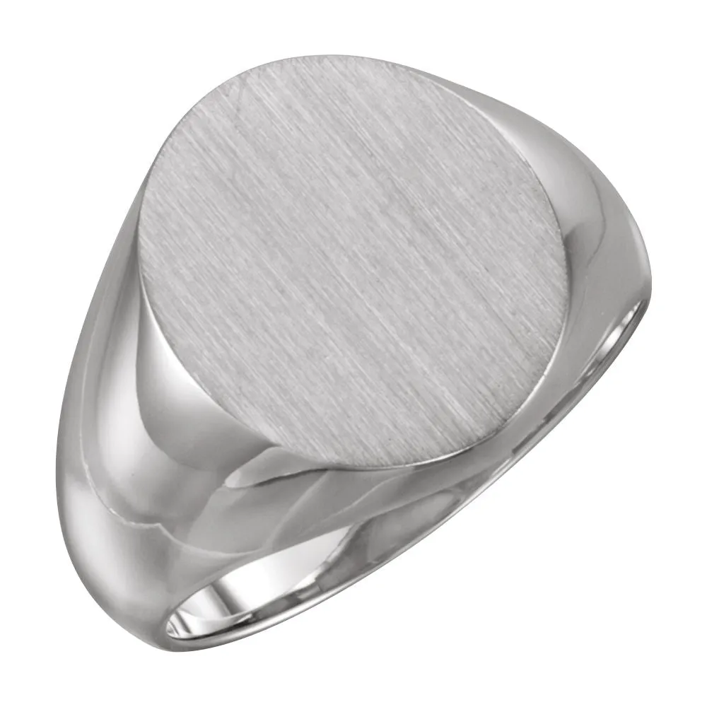 14k White Gold 16x14mm Men's Signet Ring with Brush Finish, Size 10