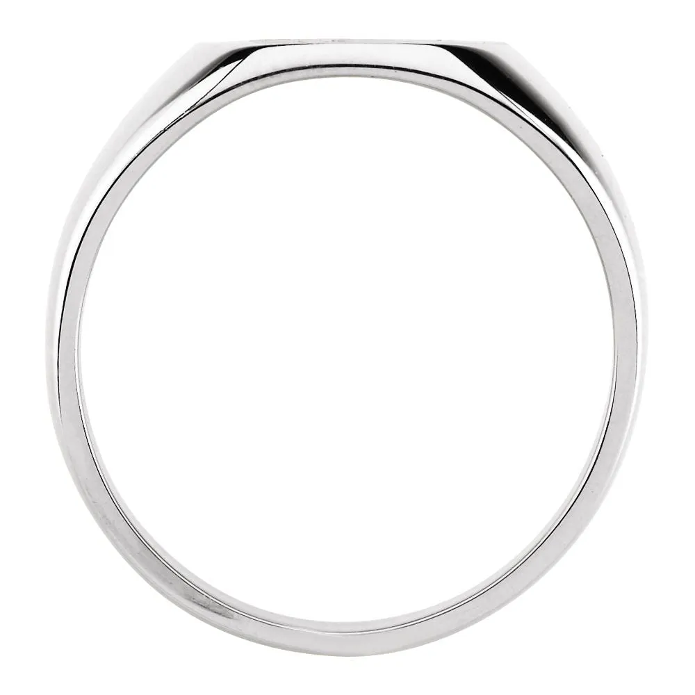 14k White Gold 16x14mm Men's Signet Ring with Brush Finish, Size 10