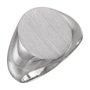 14k White Gold 16x14mm Men's Signet Ring with Brush Finish, Size 10