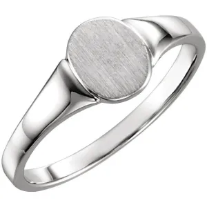 14k White Gold 7x6mm Solid Oval Signet Ring, Size 6