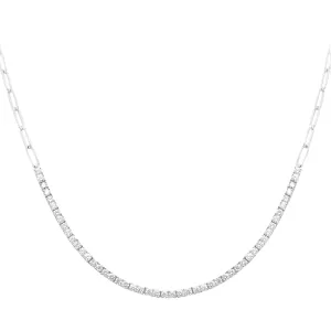 14k White Gold Diamond Tennis Paperclip Necklace