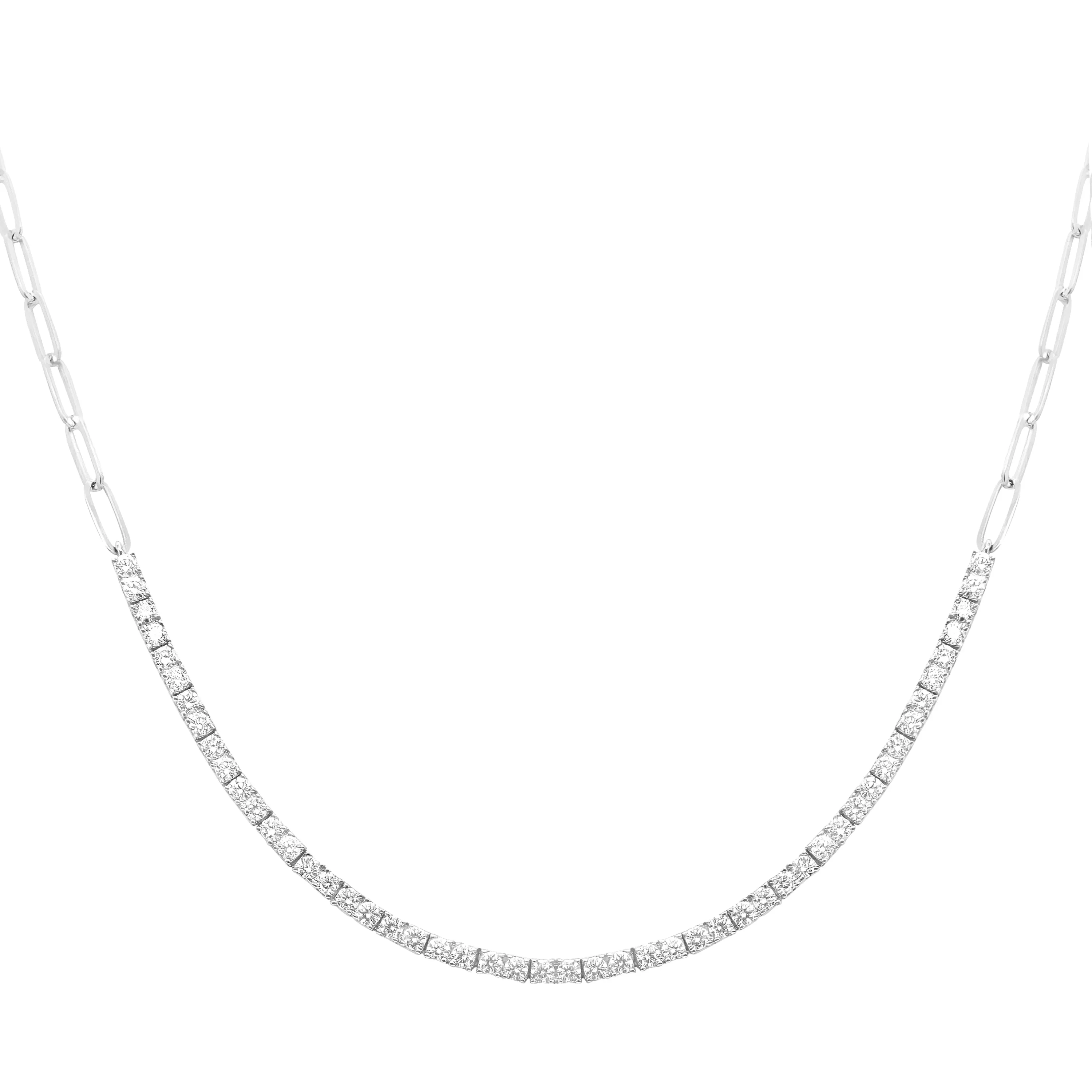 14k White Gold Diamond Tennis Paperclip Necklace