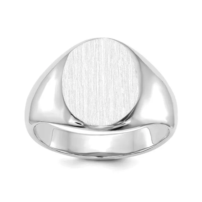14K White Gold Oval Brushed Top Signet Ring