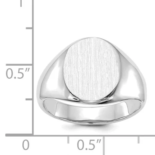 14K White Gold Oval Brushed Top Signet Ring