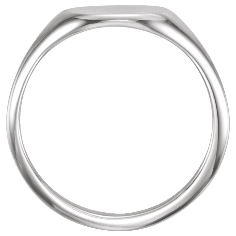 14k White Gold Oval Signet Ring, Size 7