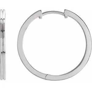 14K White Grooved 20 mm  Hoop Earrings