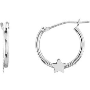 14K White Hinged Hoop Earrings with Star