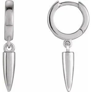 14K White Hinged Hoop Spike Earrings