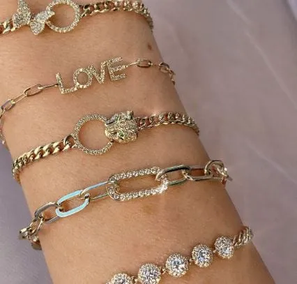 14K Yellow Gold 0.25ctw Diamond Center Link Paperclip Bracelet