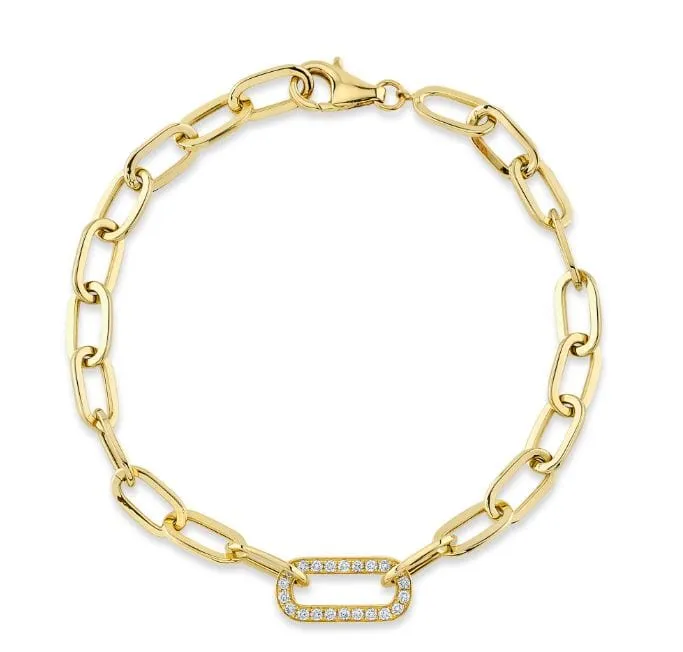 14K Yellow Gold 0.25ctw Diamond Center Link Paperclip Bracelet