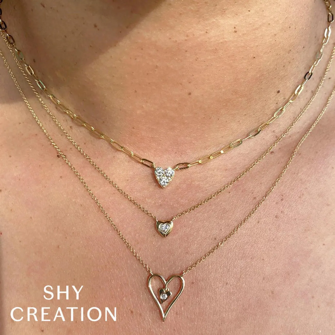 14K Yellow Gold 0.41 ct Diamond Heart Paperclip Link Necklace