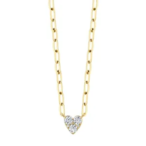 14K Yellow Gold 0.41 ct Diamond Heart Paperclip Link Necklace