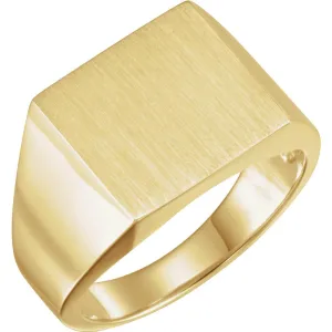 14k Yellow Gold 13.5x14mm Square Signet Ring, Size 11