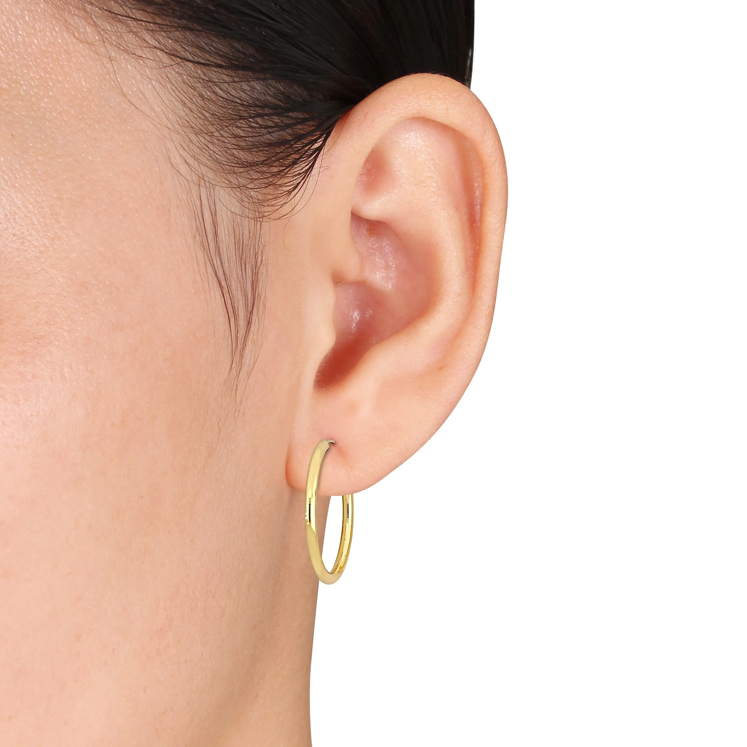 14K Yellow Gold 25MM Hoop Earrings 2mm Wide