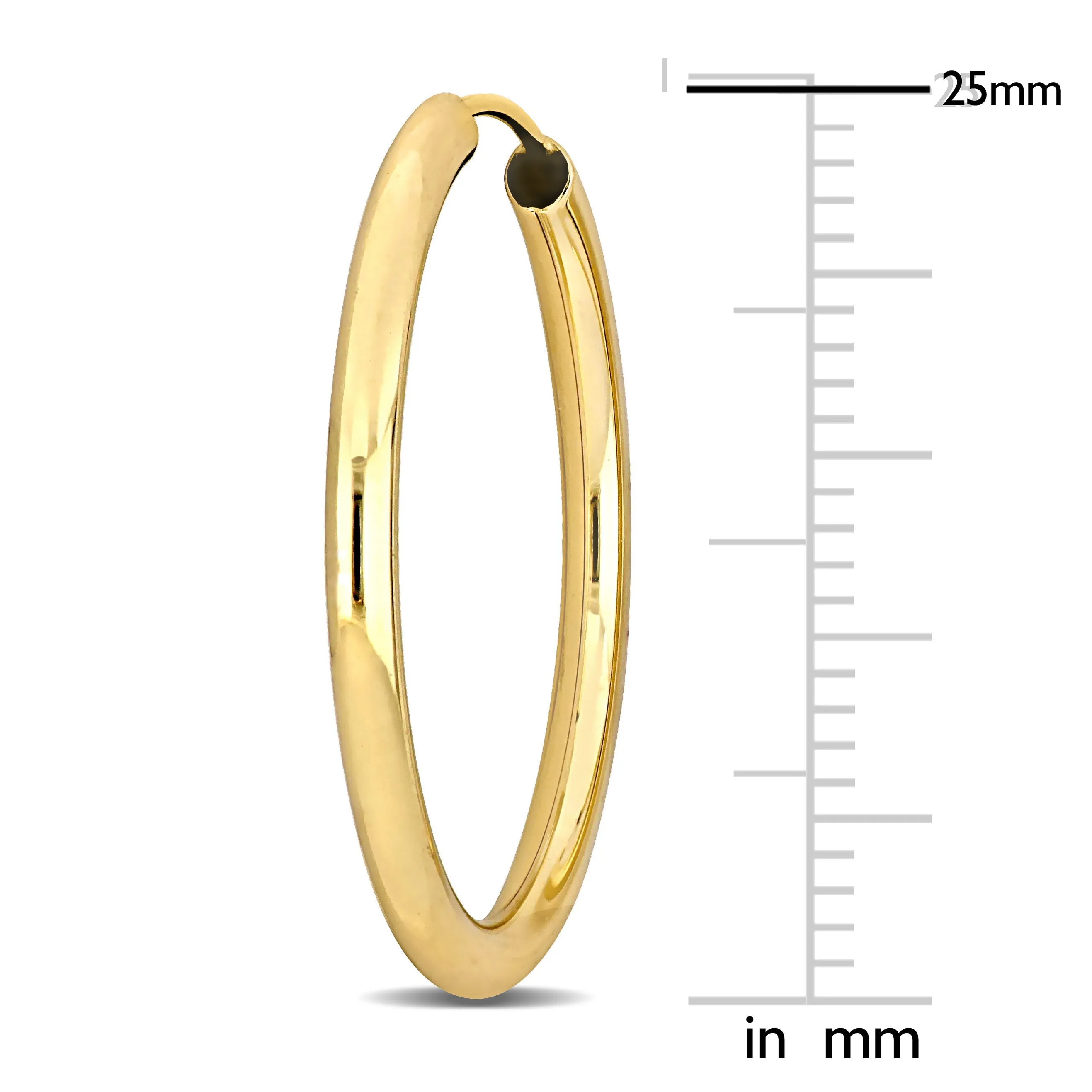 14K Yellow Gold 25MM Hoop Earrings 2mm Wide
