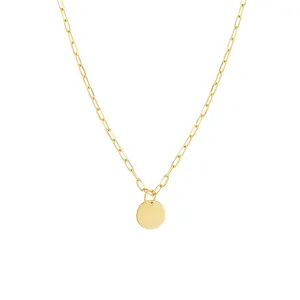 14K Yellow Gold Dangle Disc Paperclip Necklace