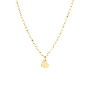 14K Yellow Gold Dangle Heart Paperclip Necklace