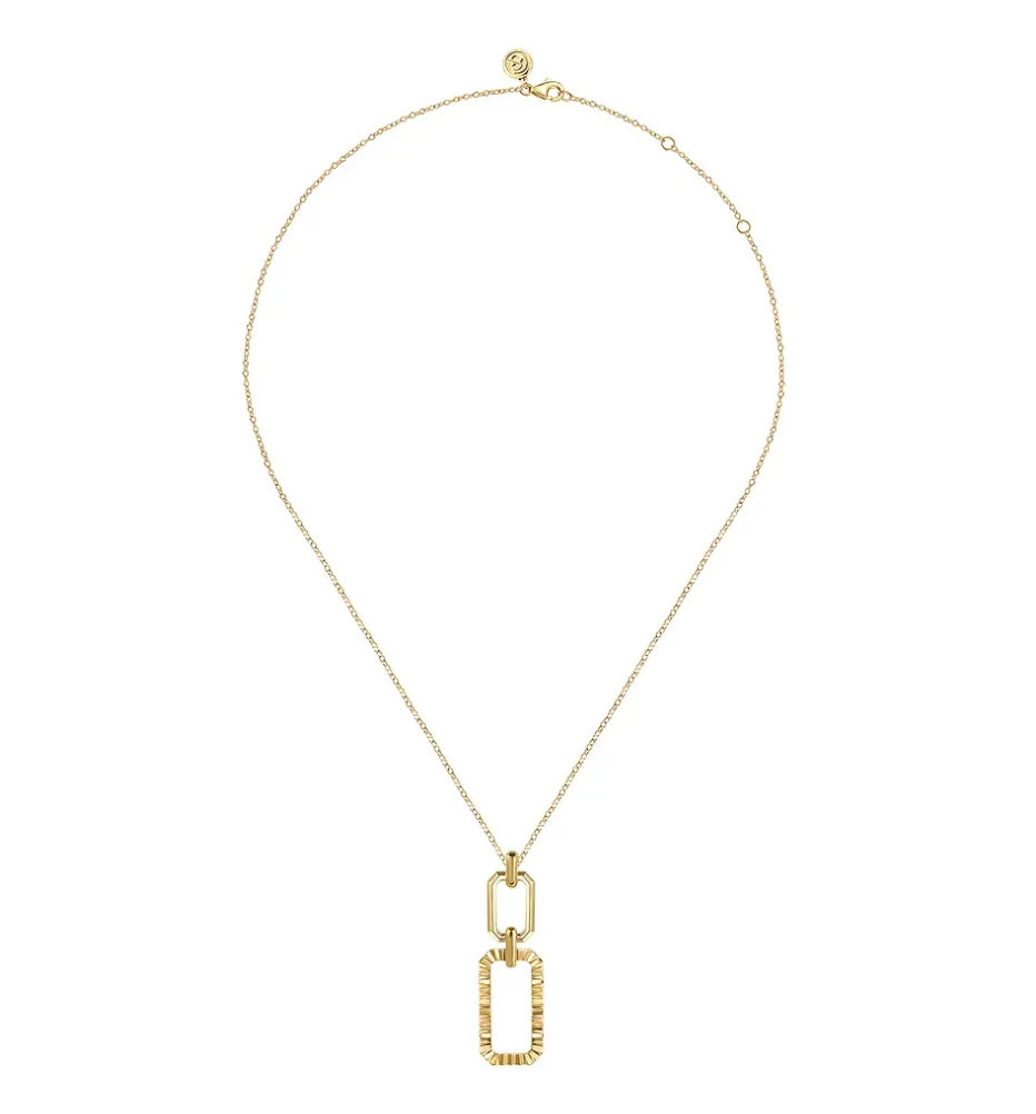 14K Yellow Gold Diamond Cut Link Pendant Necklace 17.5"