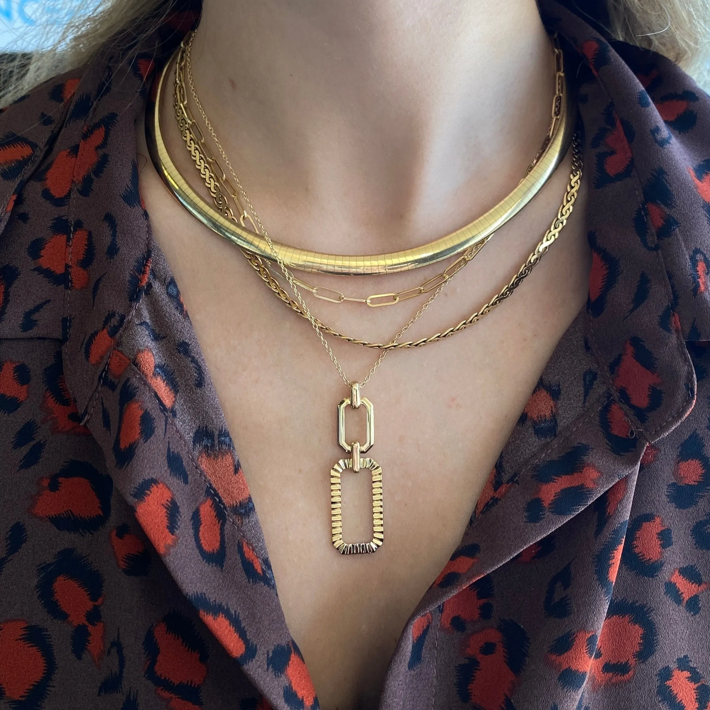 14K Yellow Gold Diamond Cut Link Pendant Necklace 17.5"