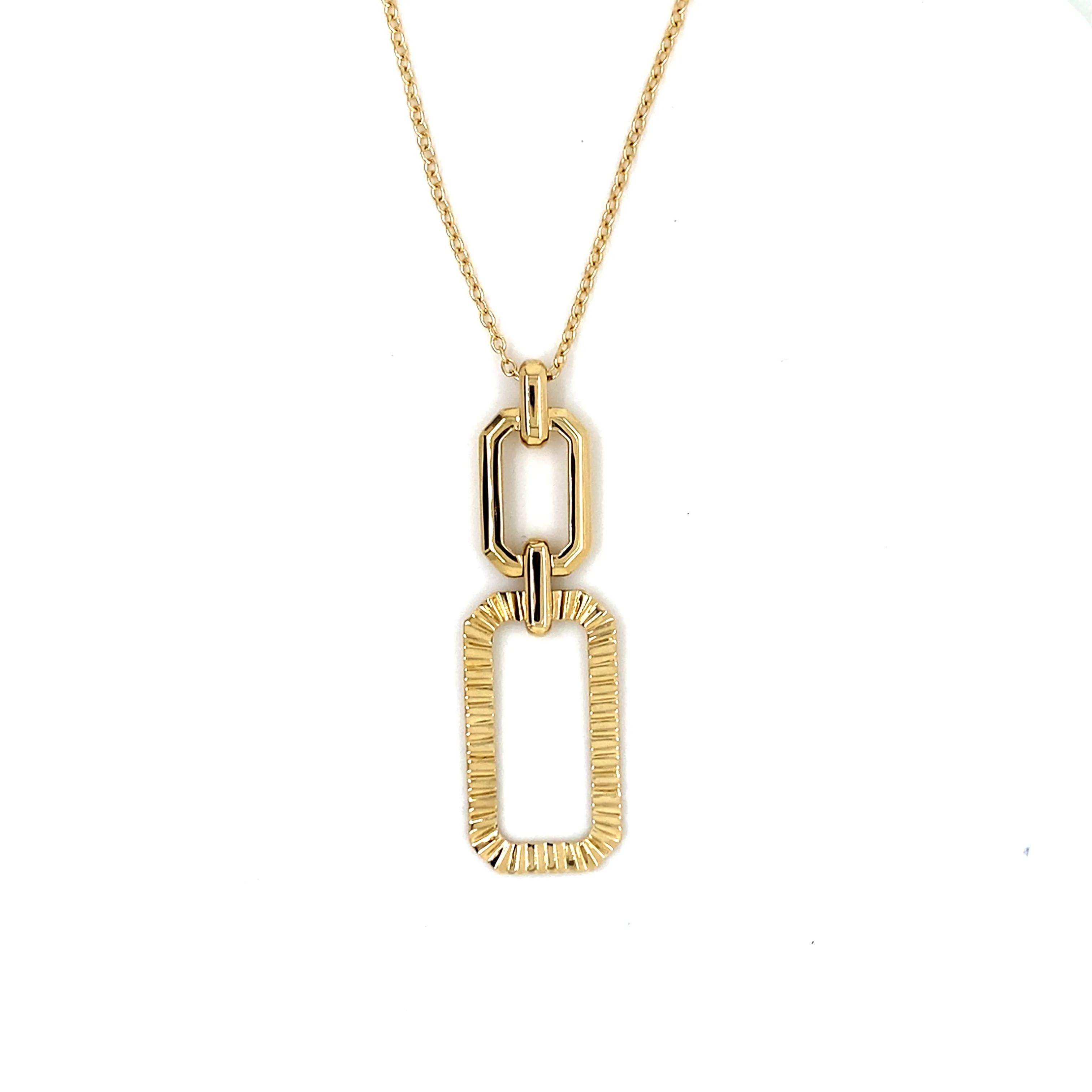 14K Yellow Gold Diamond Cut Link Pendant Necklace 17.5"