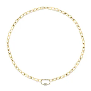 14K Yellow Gold Diamond Screw Lock Paperclip Link Necklace