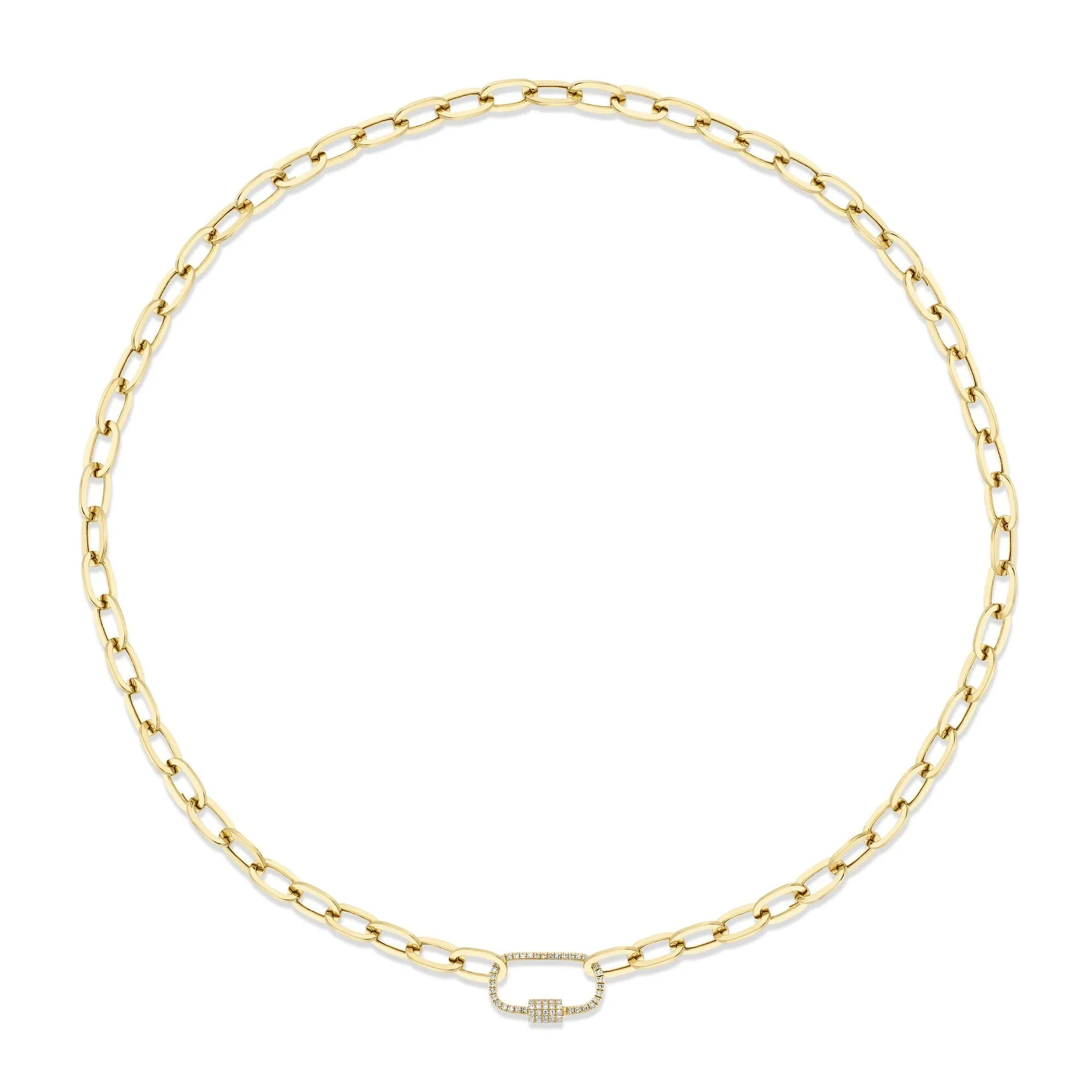 14K Yellow Gold Diamond Screw Lock Paperclip Link Necklace