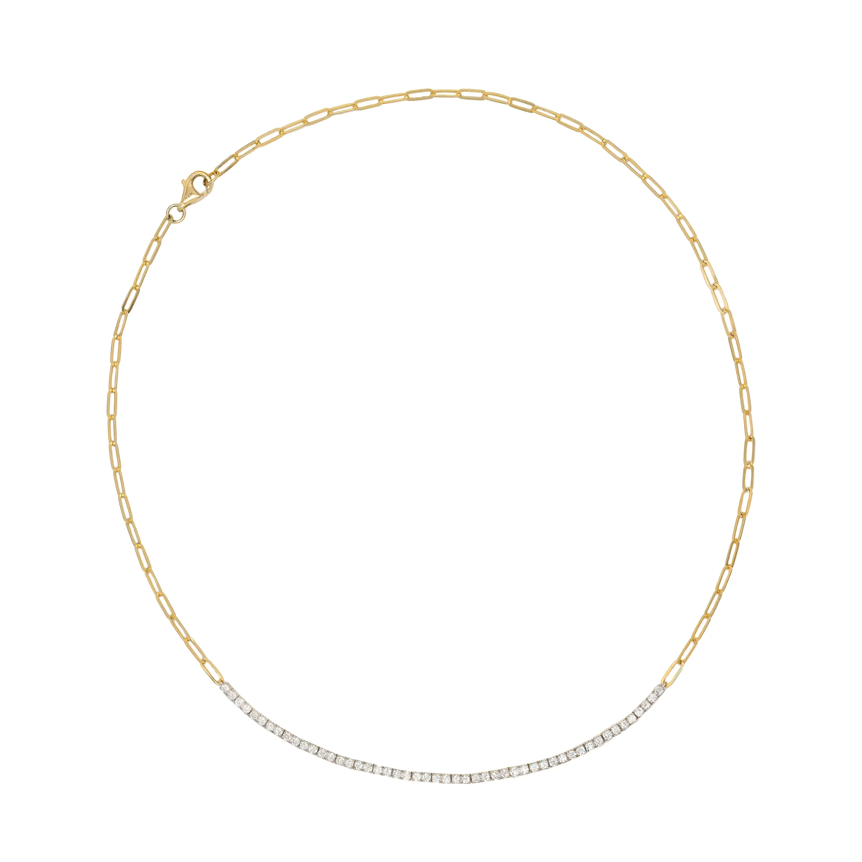 14k Yellow Gold Diamond Tennis Paperclip Necklace