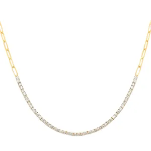 14k Yellow Gold Diamond Tennis Paperclip Necklace