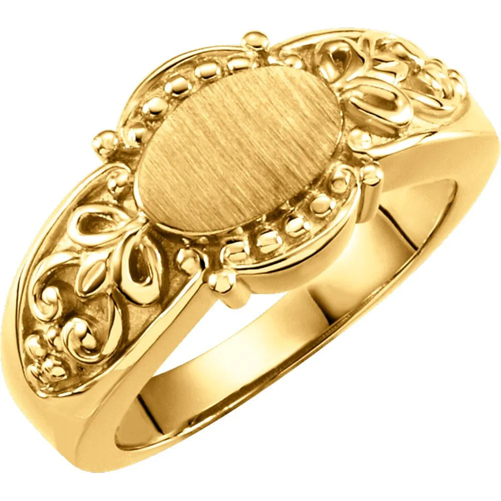 14K Yellow Gold Fashion Signet Ring, Size 6