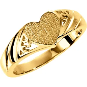 14k Yellow Gold Heart Signet Ring, Size 6