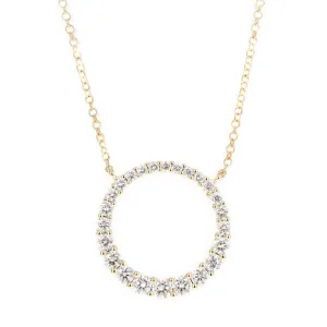 14K Yellow Gold Open Circle 0.8 Carat Diamond Necklace