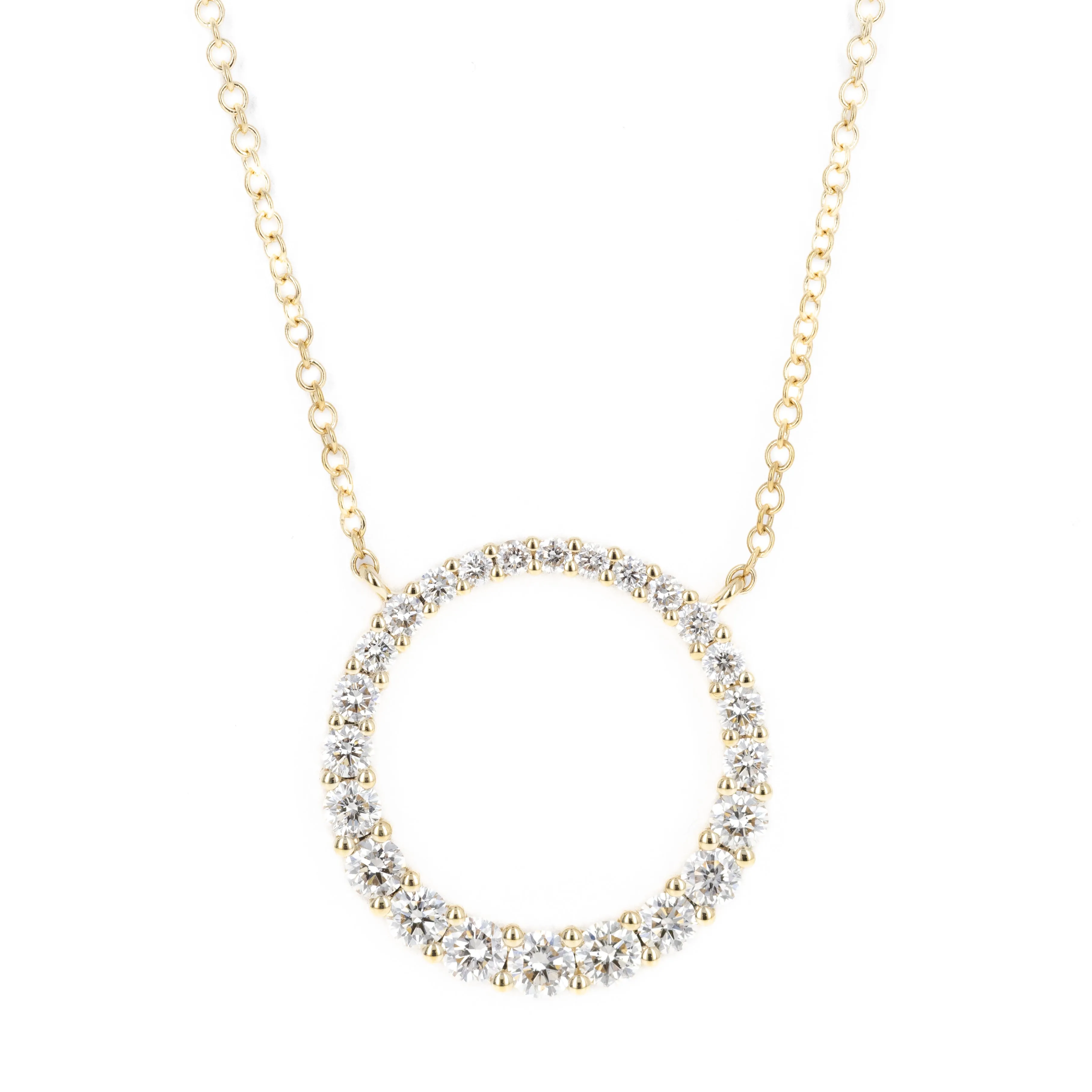 14K Yellow Gold Open Circle 0.8 Carat Diamond Necklace