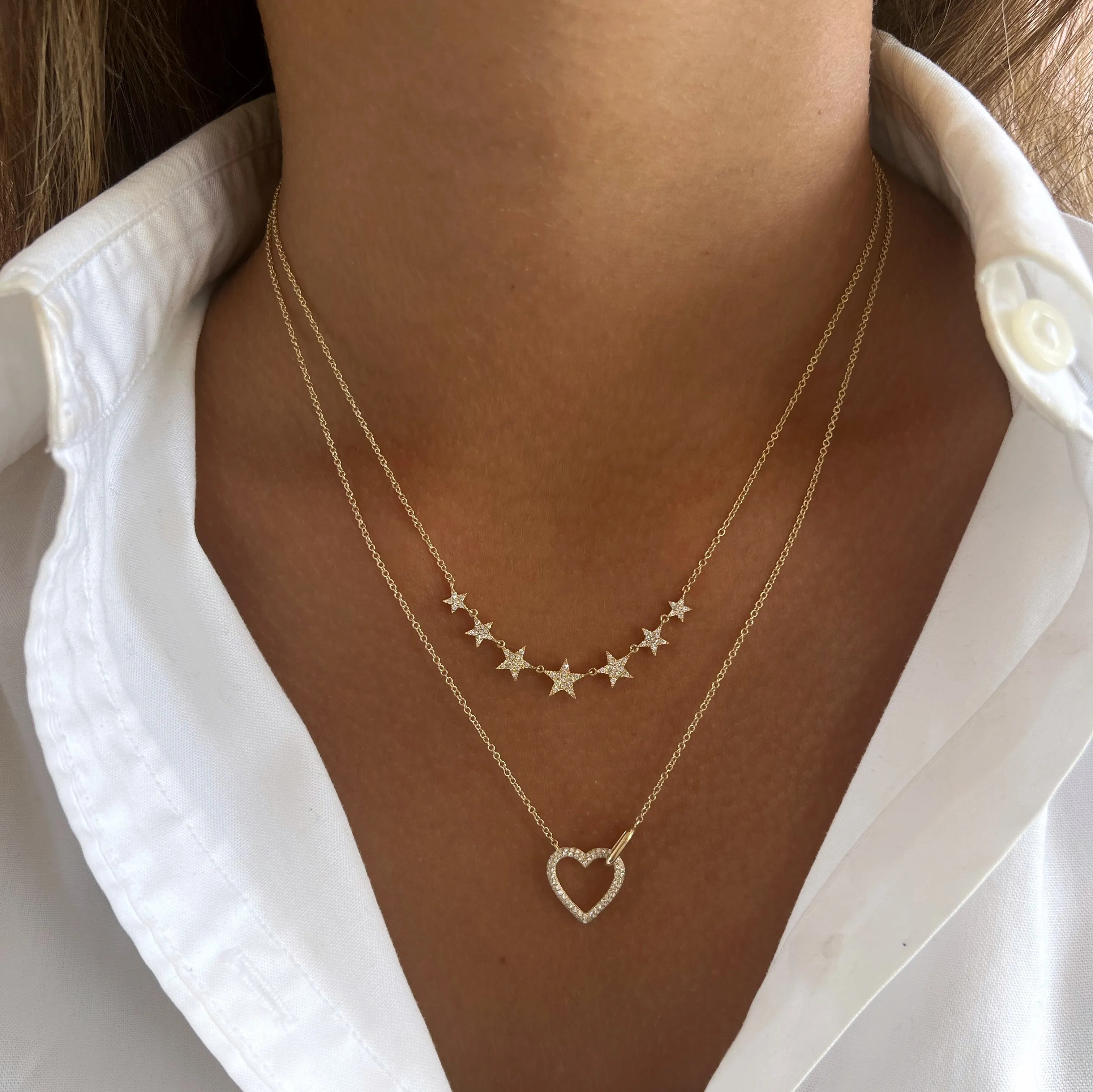 14K Yellow Gold Open Heart Diamond Necklace