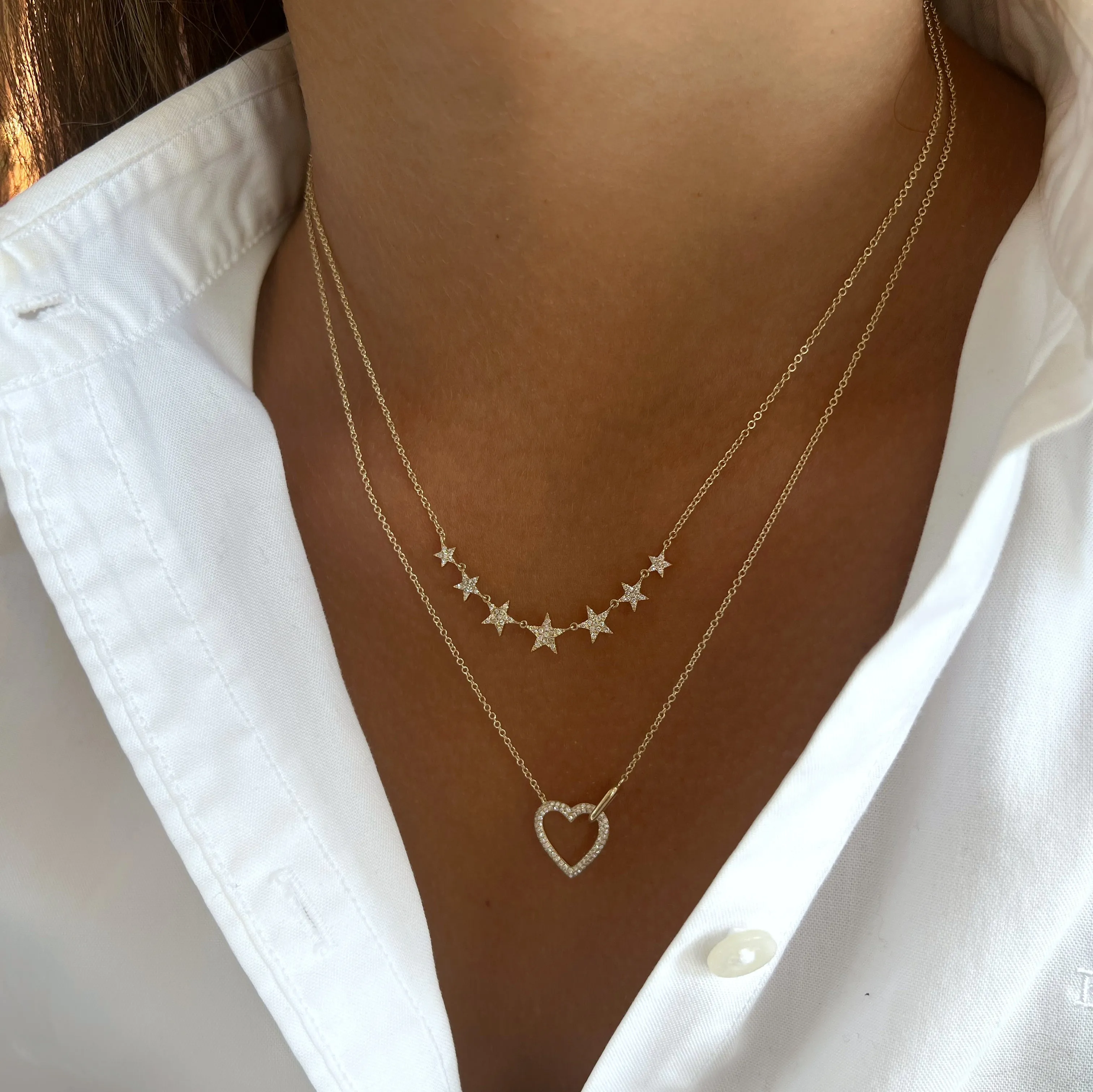 14K Yellow Gold Open Heart Diamond Necklace