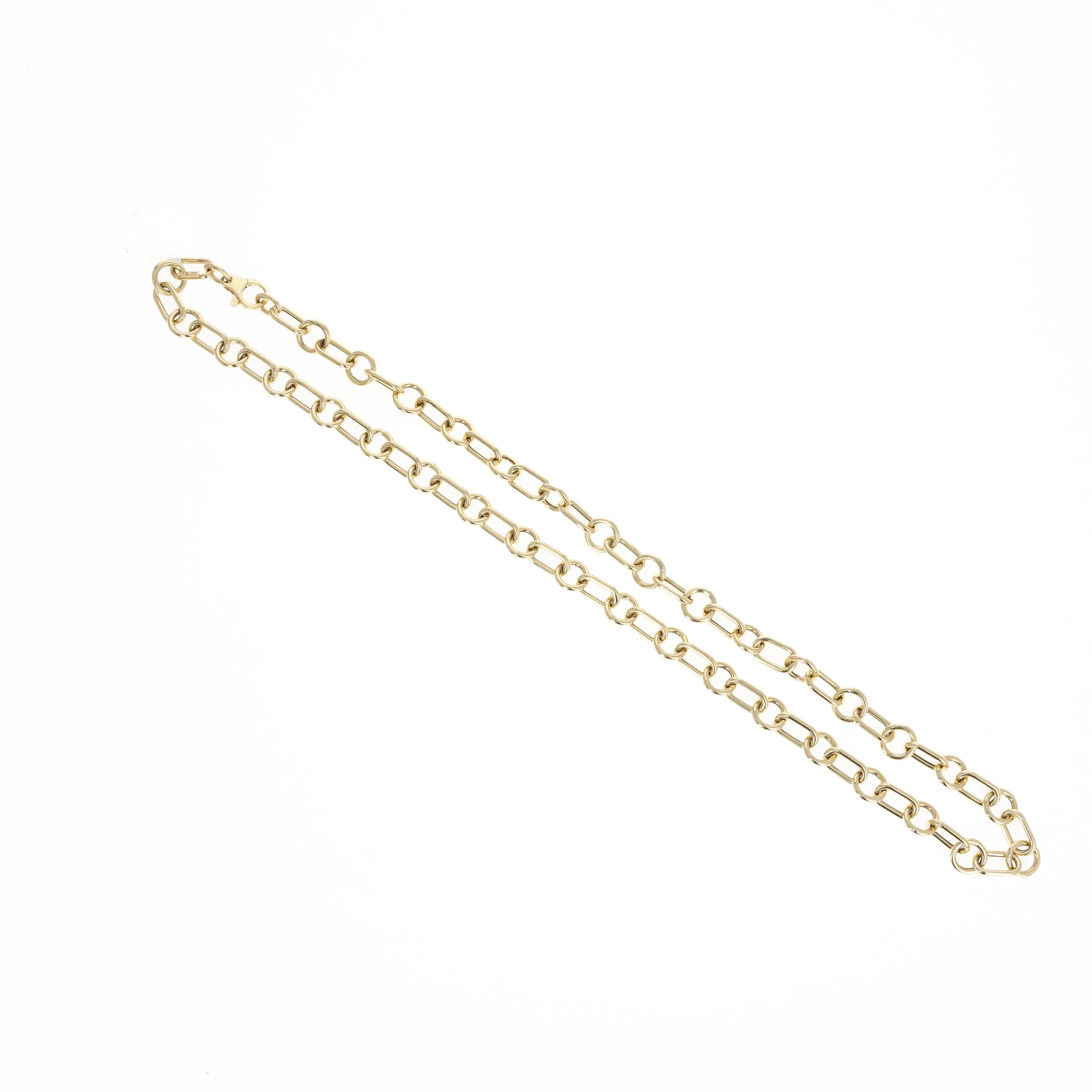 14K Yellow Gold Paperclip and Round Alternating Link Chain Necklace