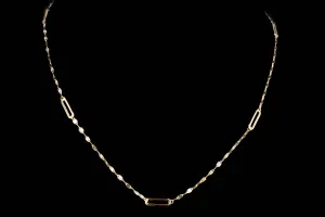 14K Yellow Gold Paperclip Station Necklace