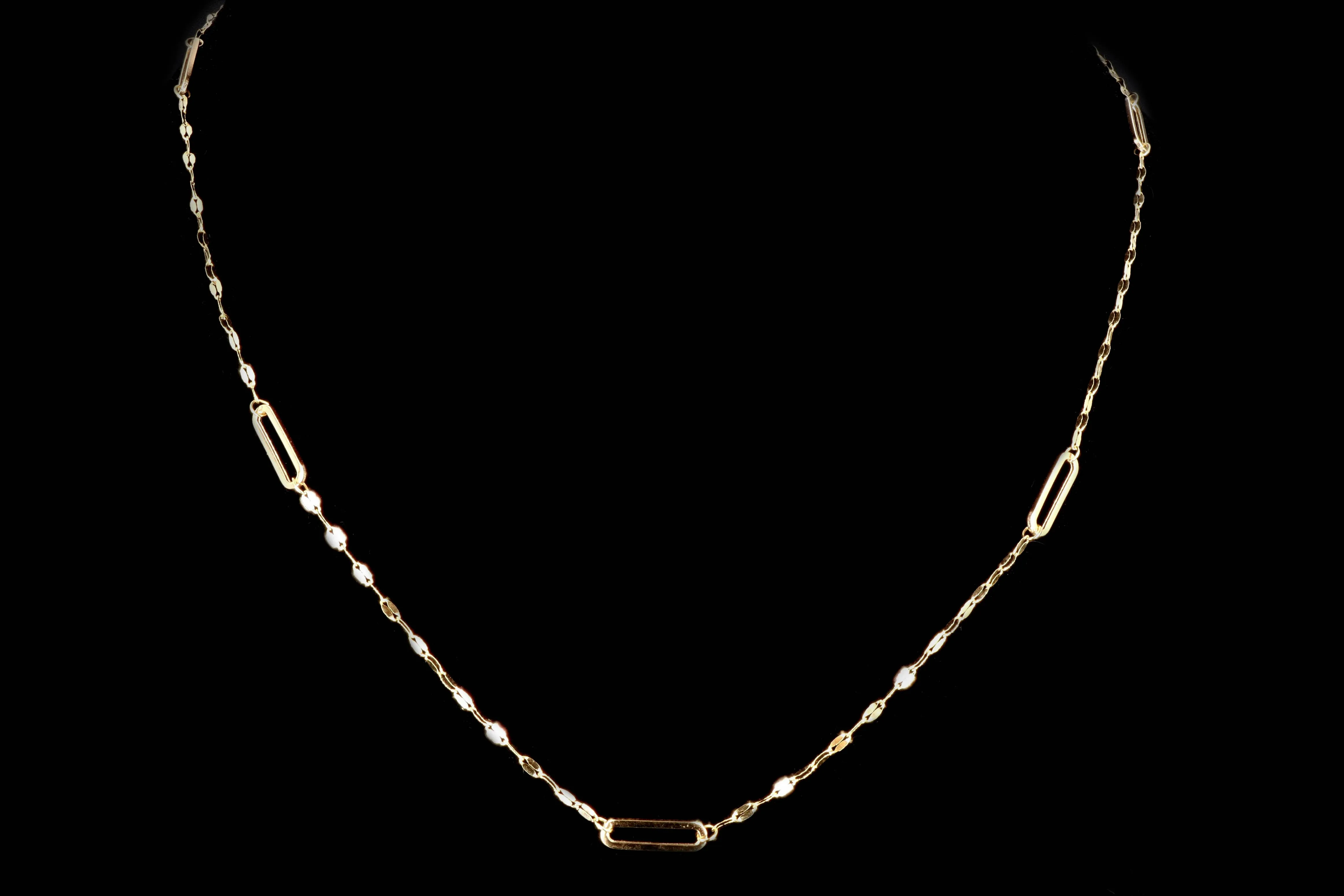 14K Yellow Gold Paperclip Station Necklace