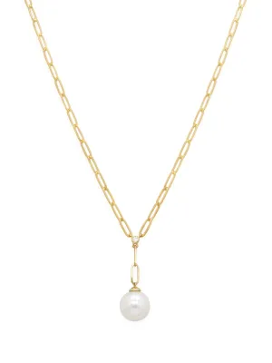 14k Yellow Gold Pearl/Diamond Paperclip Necklace