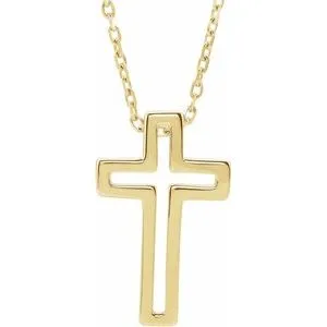 14K Yellow Open Cross 16-18" Necklace