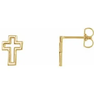 14K Yellow Open Cross Earrings