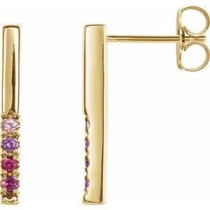 14K Yellow Pink Multi-Gemstone French-Set Bar Earrings