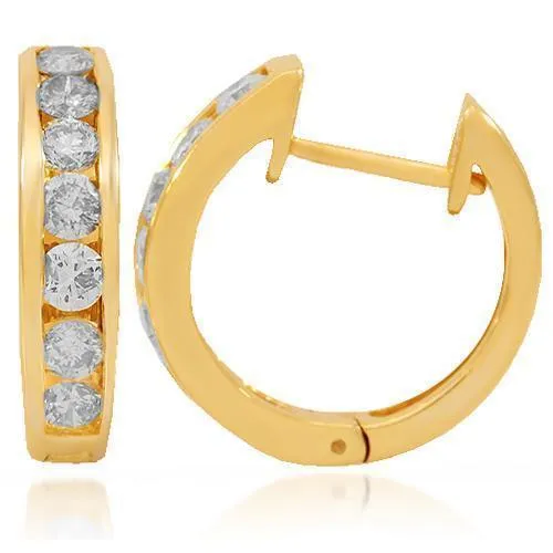 14K Yellow Solid Gold Womens Diamond Huggie Earrings 0.8 Cwt.