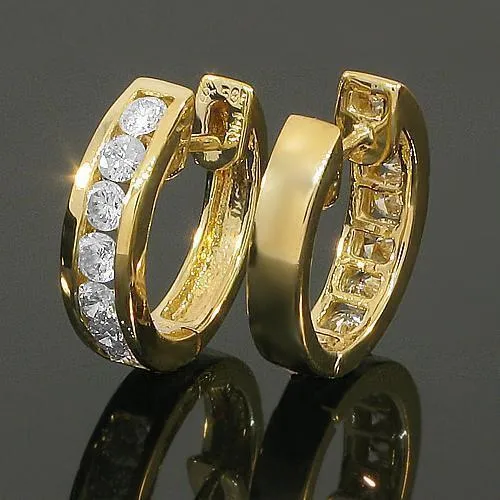 14K Yellow Solid Gold Womens Diamond Huggie Earrings 0.8 Cwt.