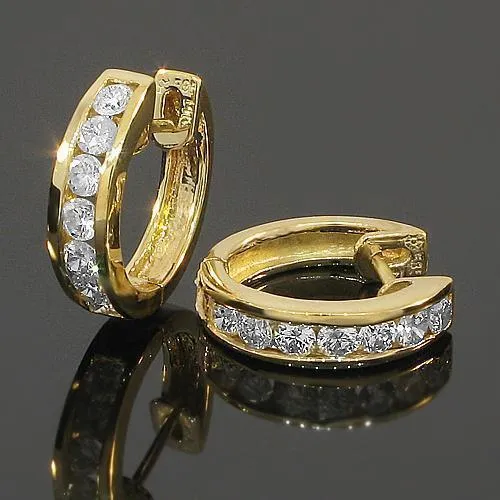 14K Yellow Solid Gold Womens Diamond Huggie Earrings 0.8 Cwt.